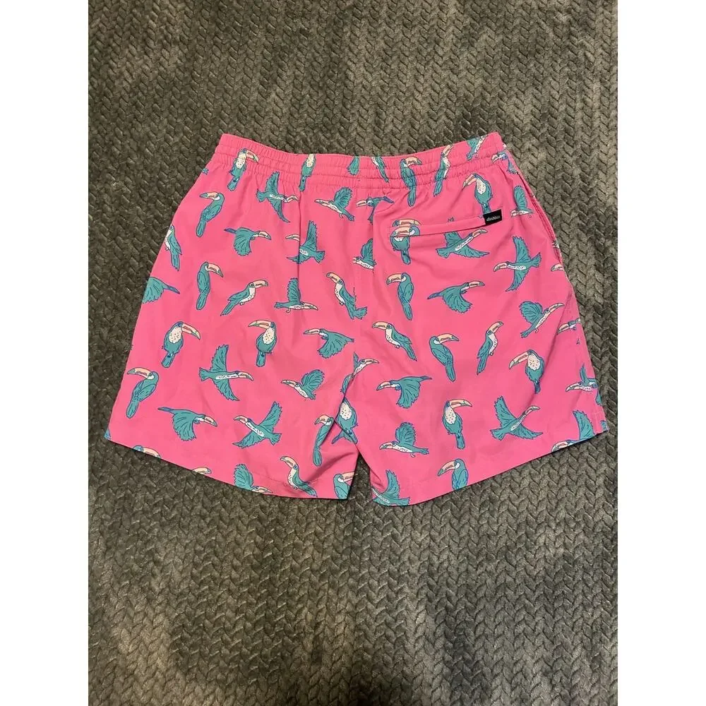 Chubbies Swim Trunks Men's XL Pink Toucan Print Mesh Lined Surfing Drawstring